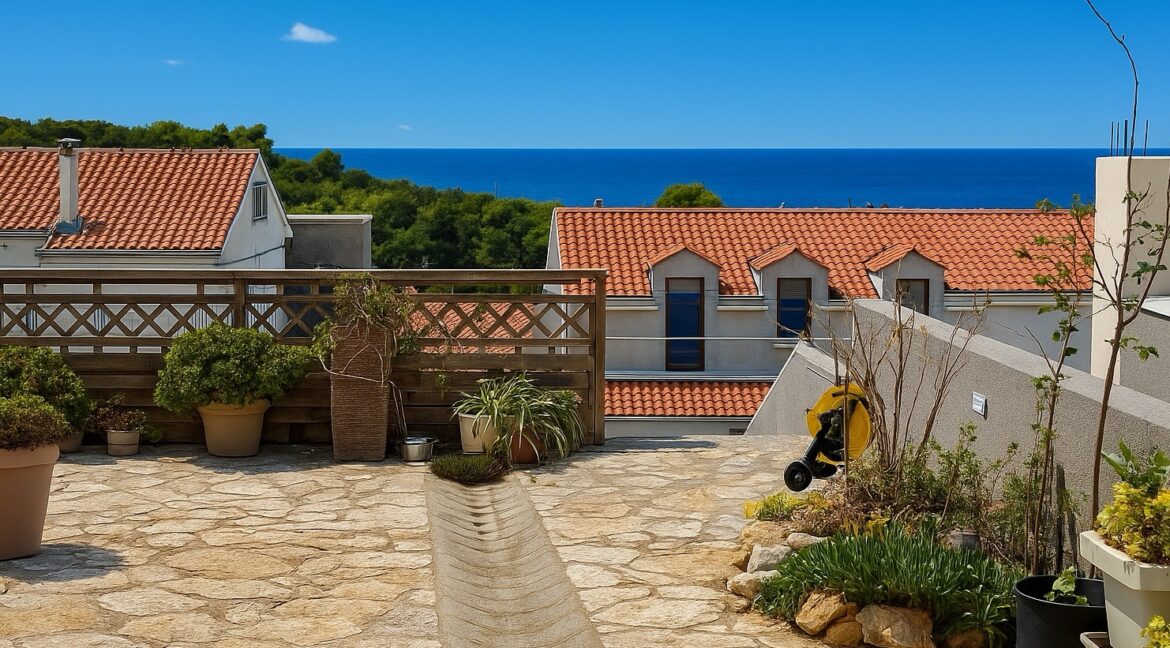 Sea-view terrace of spacious Hvar hillside apartment