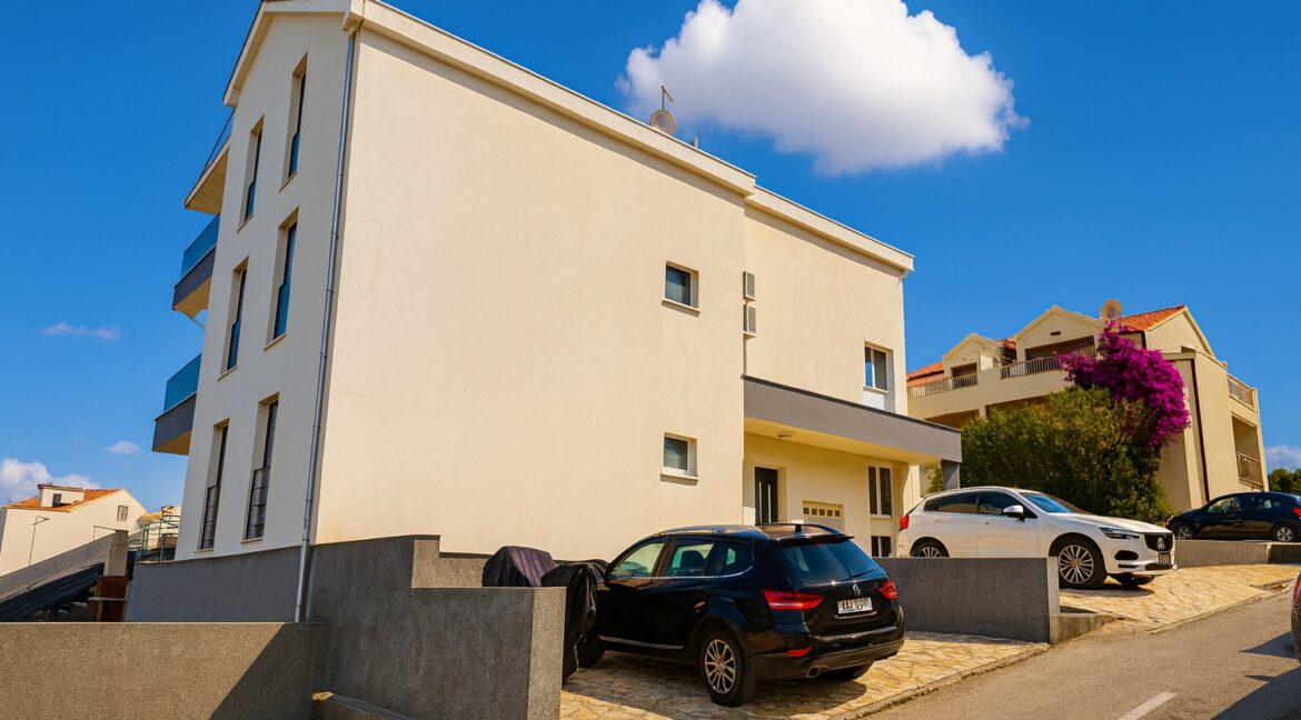 Modern Hvar apartment building with private parking